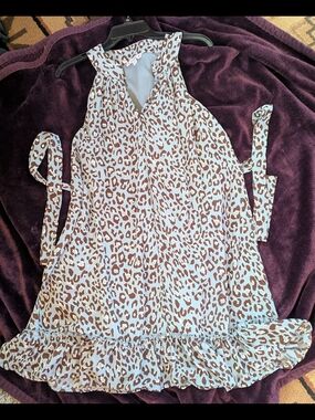 Sleeveless Mini Dress in Brown Leopard Print with Ruffle Hem